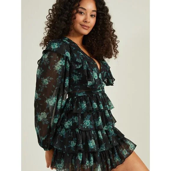 Altar'd State Maisley Ruffle Floral Mini Dress Size XS NWT